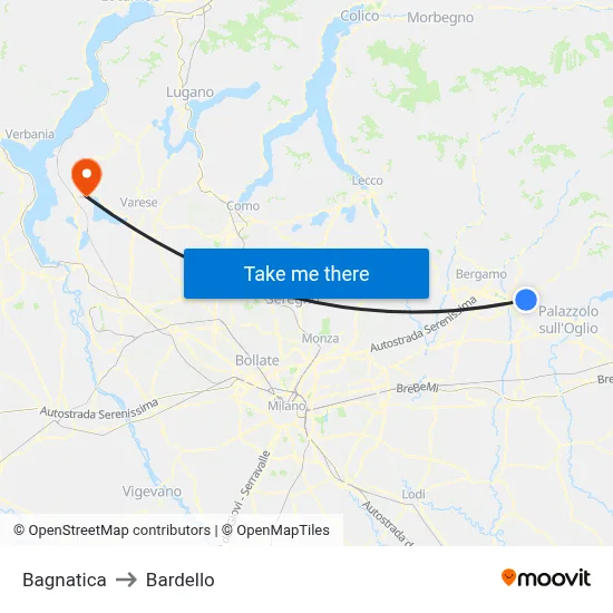 Bagnatica to Bardello map