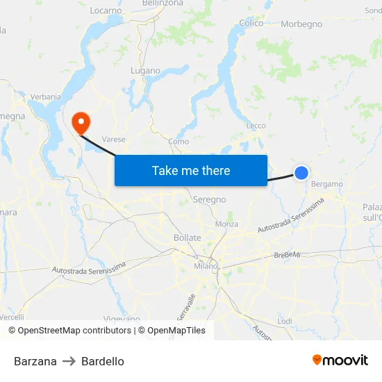 Barzana to Bardello map