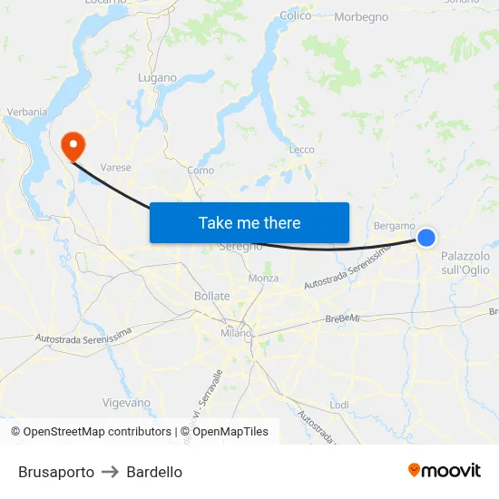 Brusaporto to Bardello map