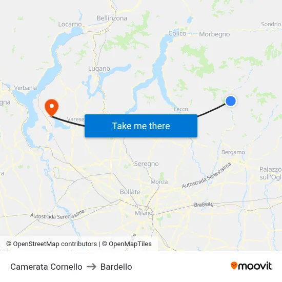 Camerata Cornello to Bardello map