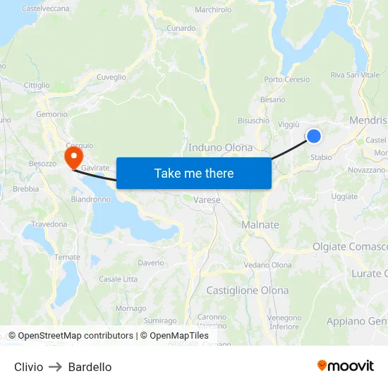 Clivio to Bardello map