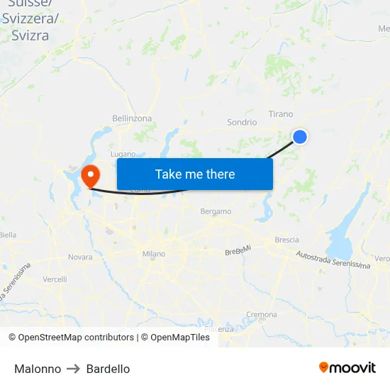 Malonno to Bardello map