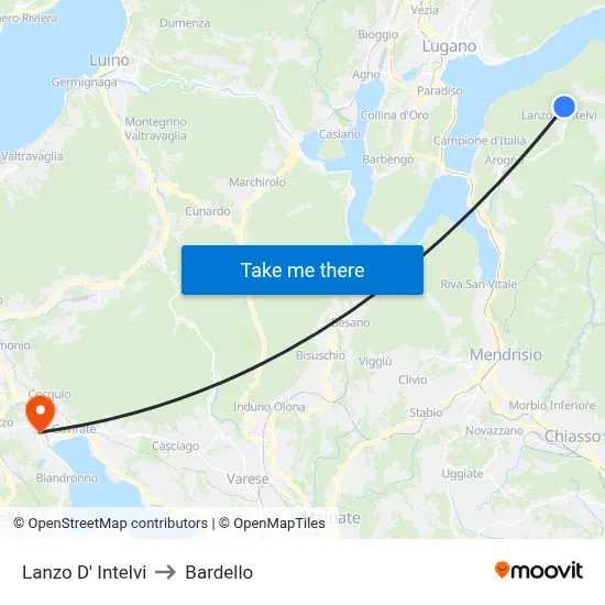 Lanzo d'Intelvi to Bardello map
