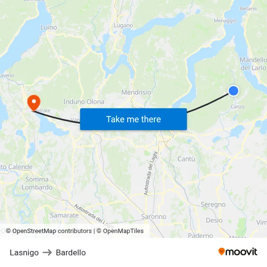 Lasnigo to Bardello map