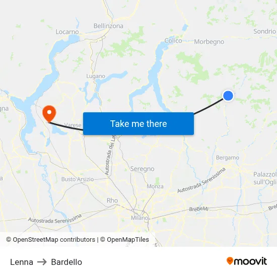Lenna to Bardello map