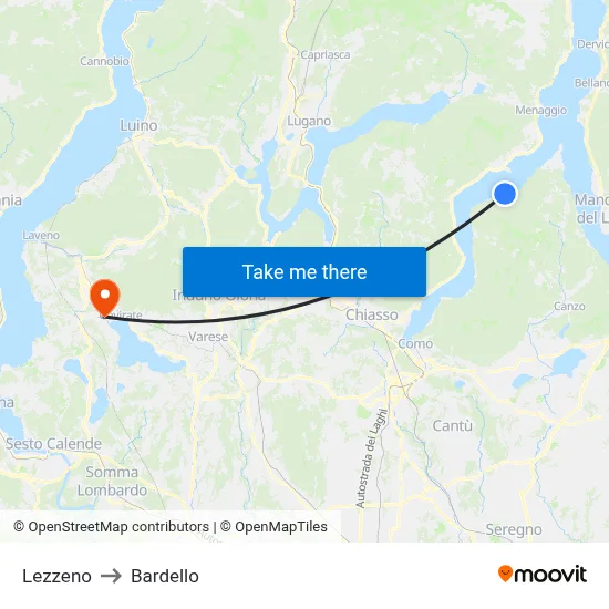 Lezzeno to Bardello map