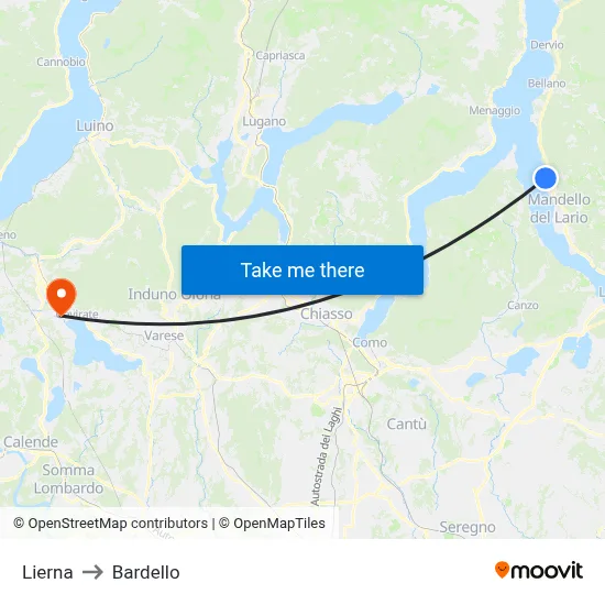 Lierna to Bardello map