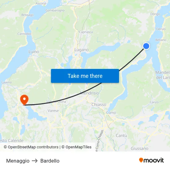 Menaggio to Bardello map