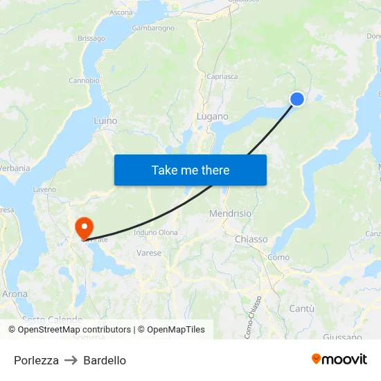 Porlezza to Bardello map