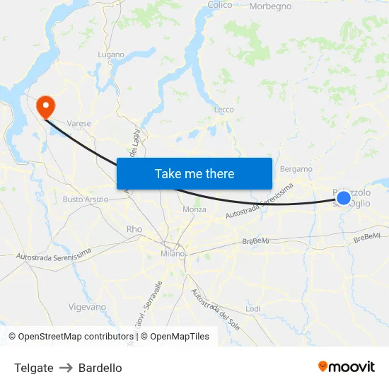 Telgate to Bardello map
