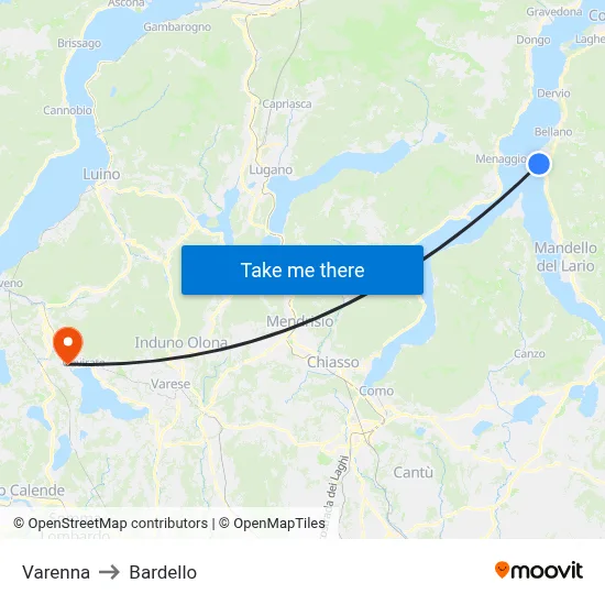 Varenna to Bardello map