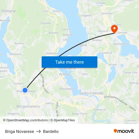 Briga Novarese to Bardello map