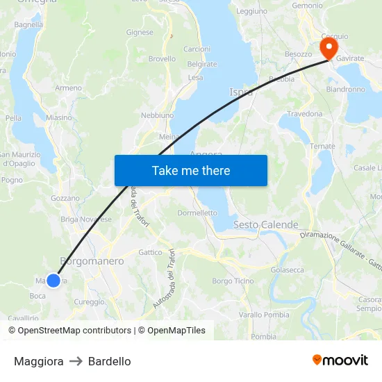 Maggiora to Bardello map