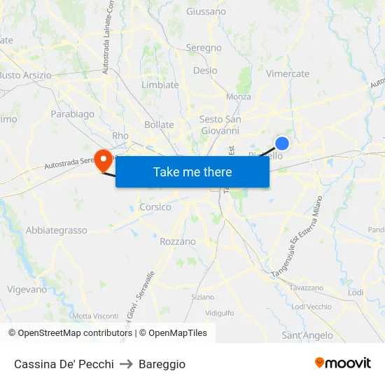 Cassina De' Pecchi to Bareggio map