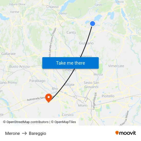 Merone to Bareggio map