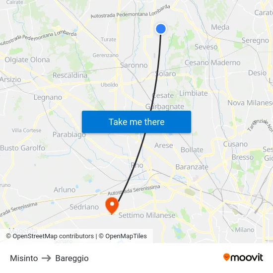 Misinto to Bareggio map