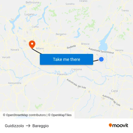 Guidizzolo to Bareggio map