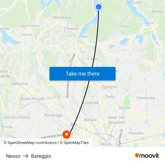 Nesso to Bareggio map