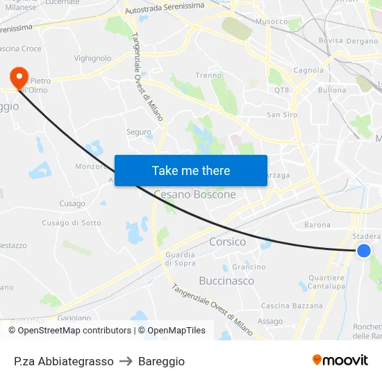 P.za Abbiategrasso to Bareggio map