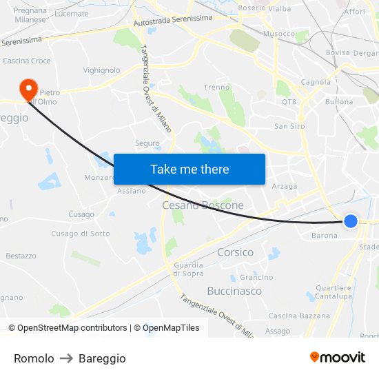 Romolo to Bareggio map