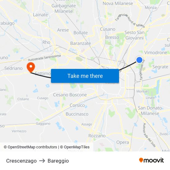 Crescenzago to Bareggio map