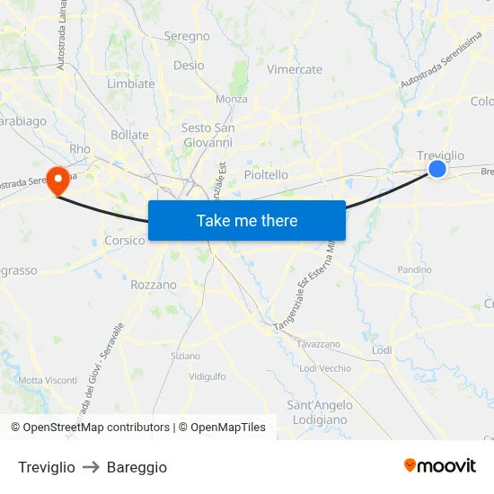 Treviglio to Bareggio map