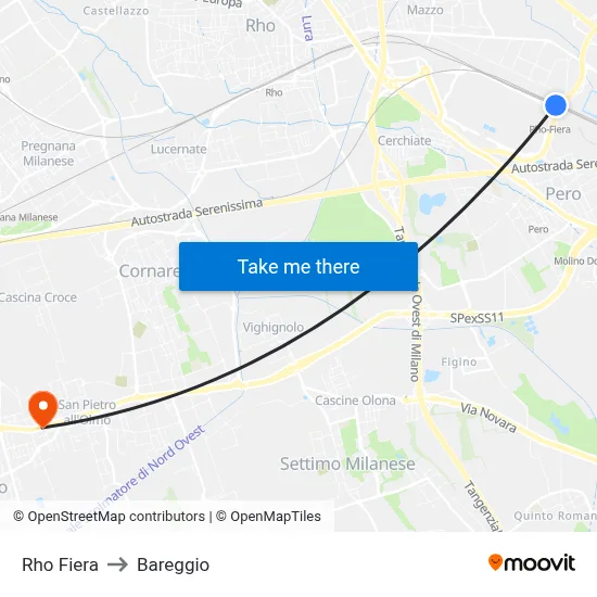 Rho Fiera to Bareggio map