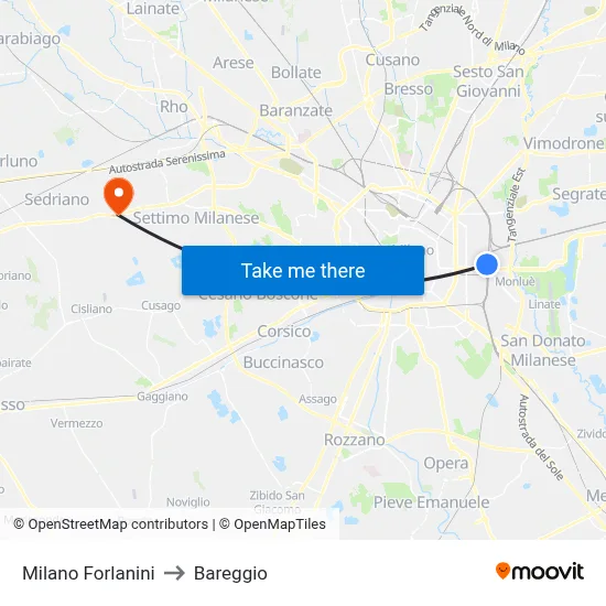 Milan Forlanini to Bareggio map