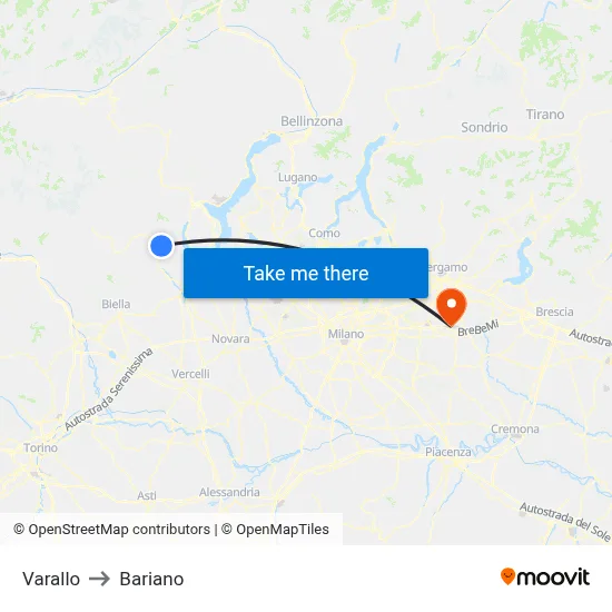 Varallo to Bariano map