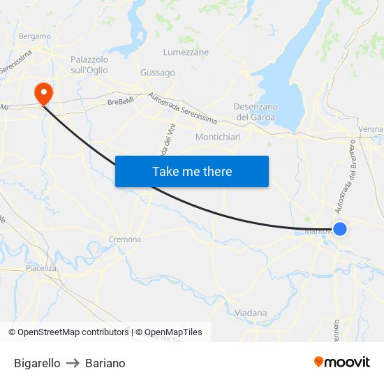 Bigarello to Bariano map