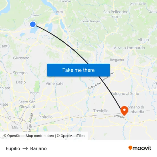 Eupilio to Bariano map