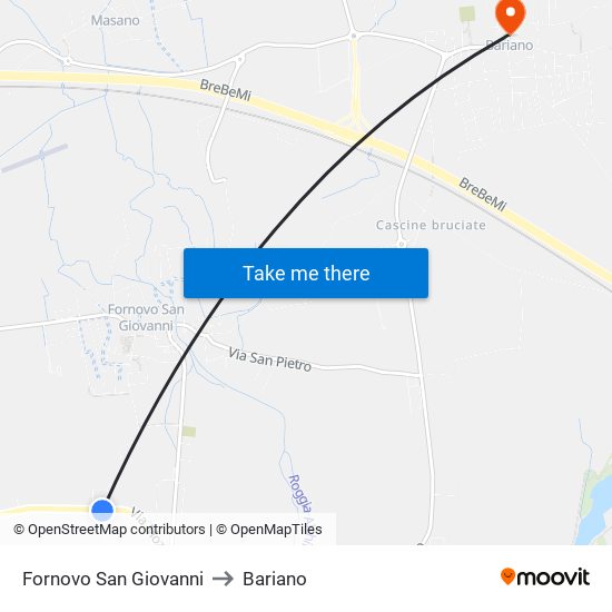 Fornovo San Giovanni to Bariano map