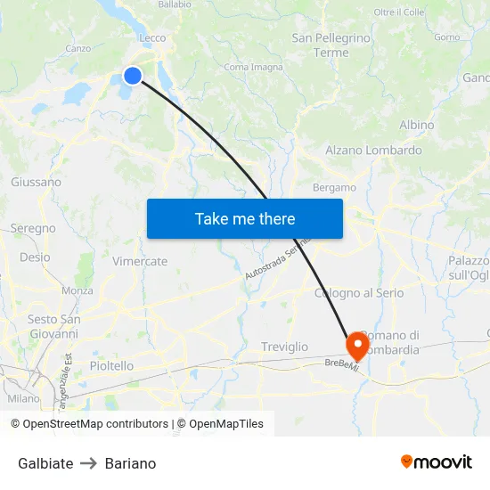 Galbiate to Bariano map
