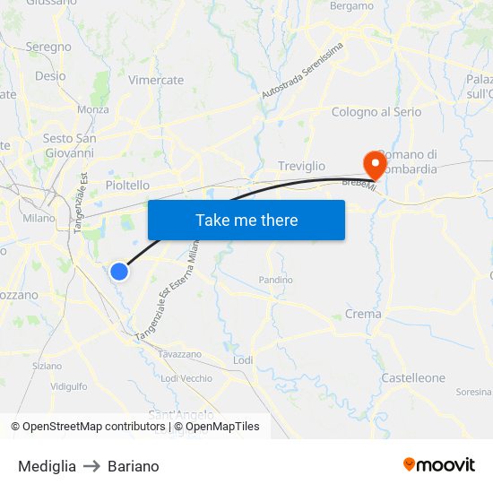 Mediglia to Bariano map