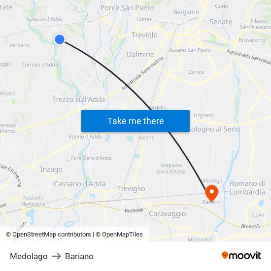 Medolago to Bariano map