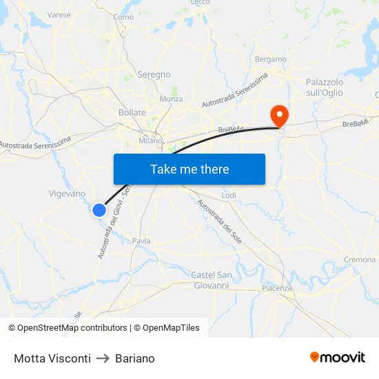 Motta Visconti to Bariano map