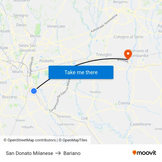 San Donato Milanese to Bariano map