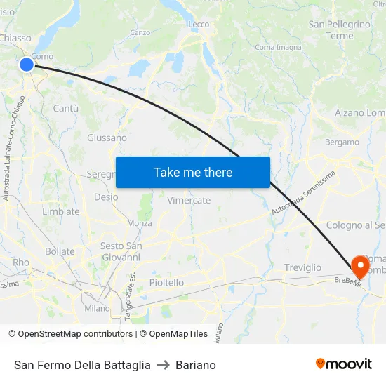 San Fermo Della Battaglia to Bariano map