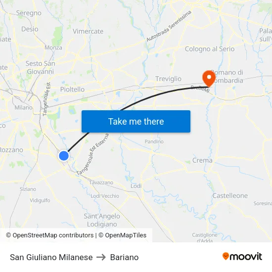 San Giuliano Milanese to Bariano map