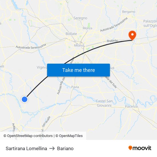 Sartirana Lomellina to Bariano map