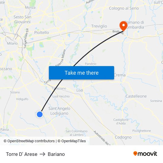 Torre D' Arese to Bariano map