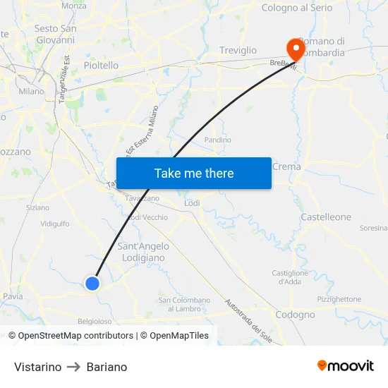 Vistarino to Bariano map