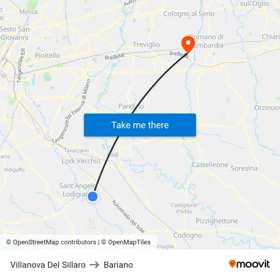 Villanova Del Sillaro to Bariano map