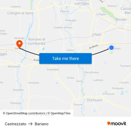 Castrezzato to Bariano map