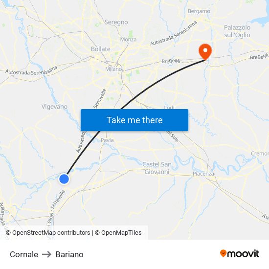 Cornale to Bariano map