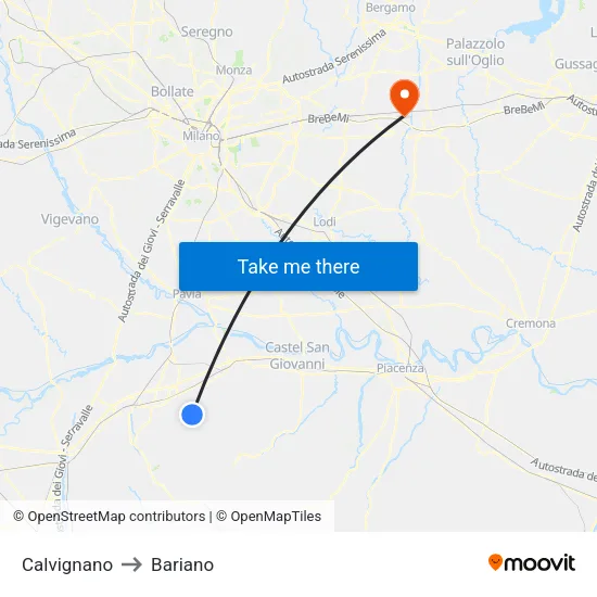 Calvignano to Bariano map
