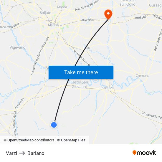 Varzi to Bariano map