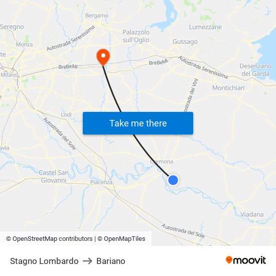 Stagno Lombardo to Bariano map