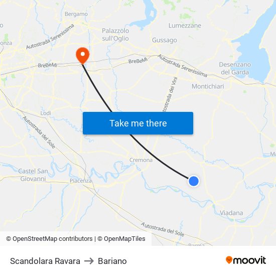 Scandolara Ravara to Bariano map