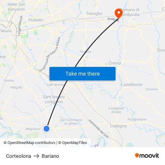 Corteolona to Bariano map